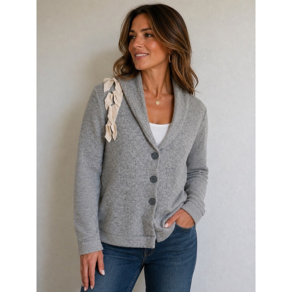 Anthropologie Rosie Neira L Lambswool Cardigan Tree Applique Art to Wear Sweater